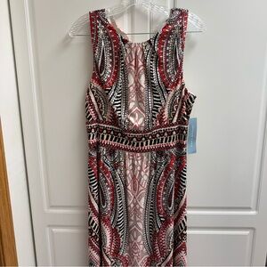 NEW London Times Size 14 Sleeveless Maxi Dress Red/Black/White Mandala